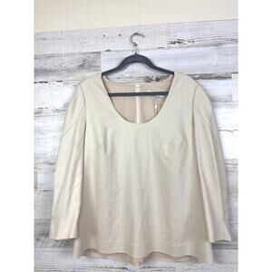 Trina Turk Women’s 16 Beige Scoop Neck 3/4 Sleeve Lined Lyocell Blouse NEW